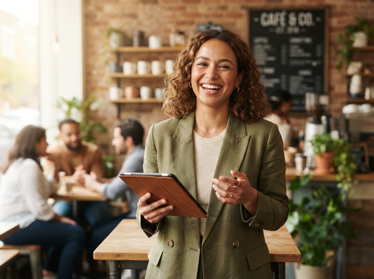 Confident happy salesperson using Zyri sales pipeline management