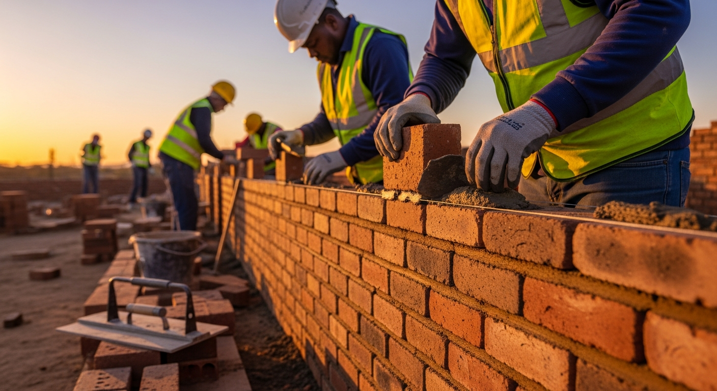 Professional brickwork construction site