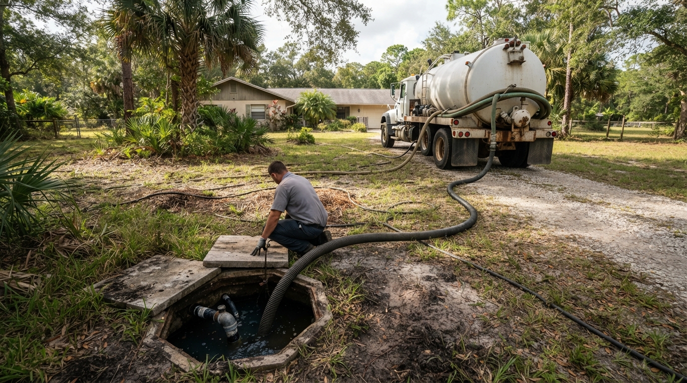 Septic tank pump-out service on a larger lot in Golden Gate Estates