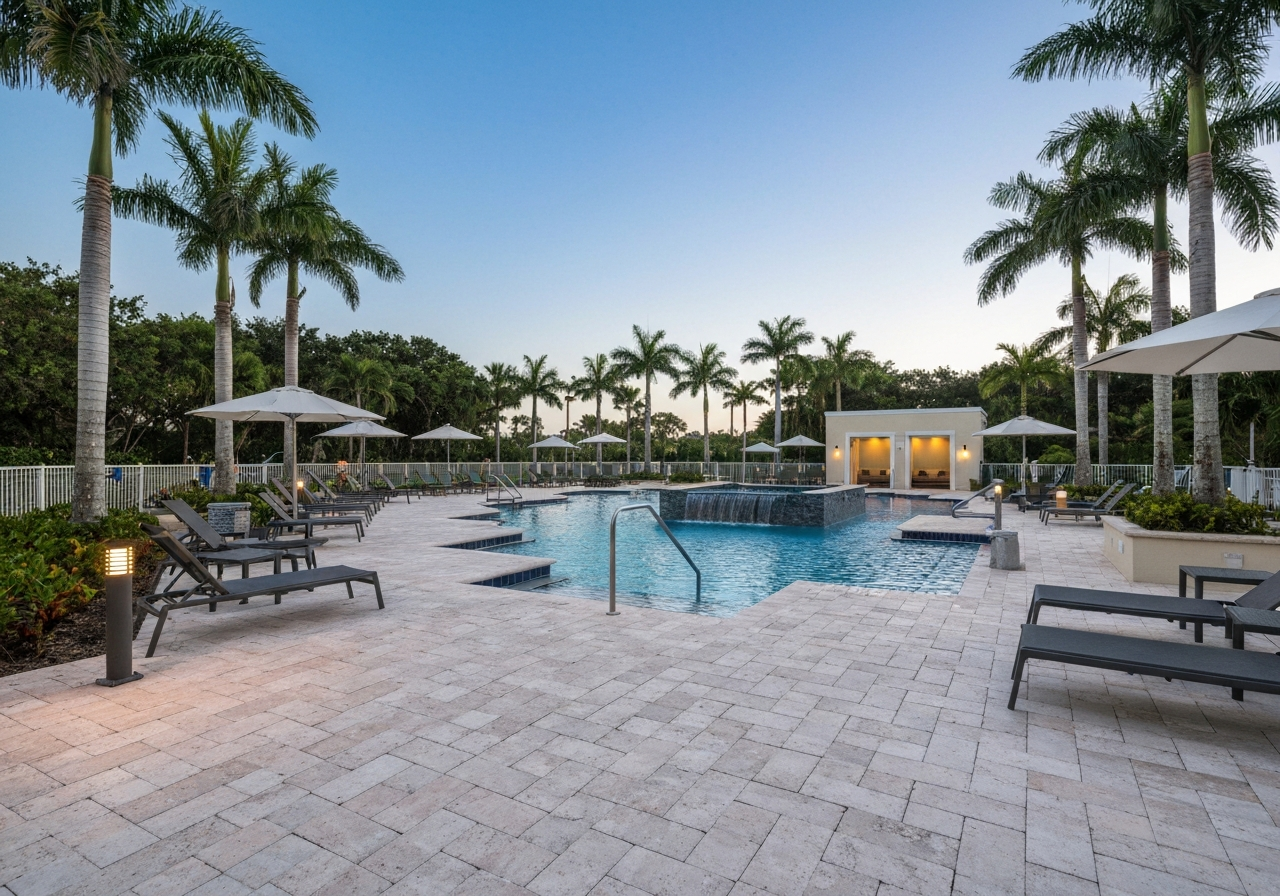 Commercial pool deck resurfaced at a South Florida property