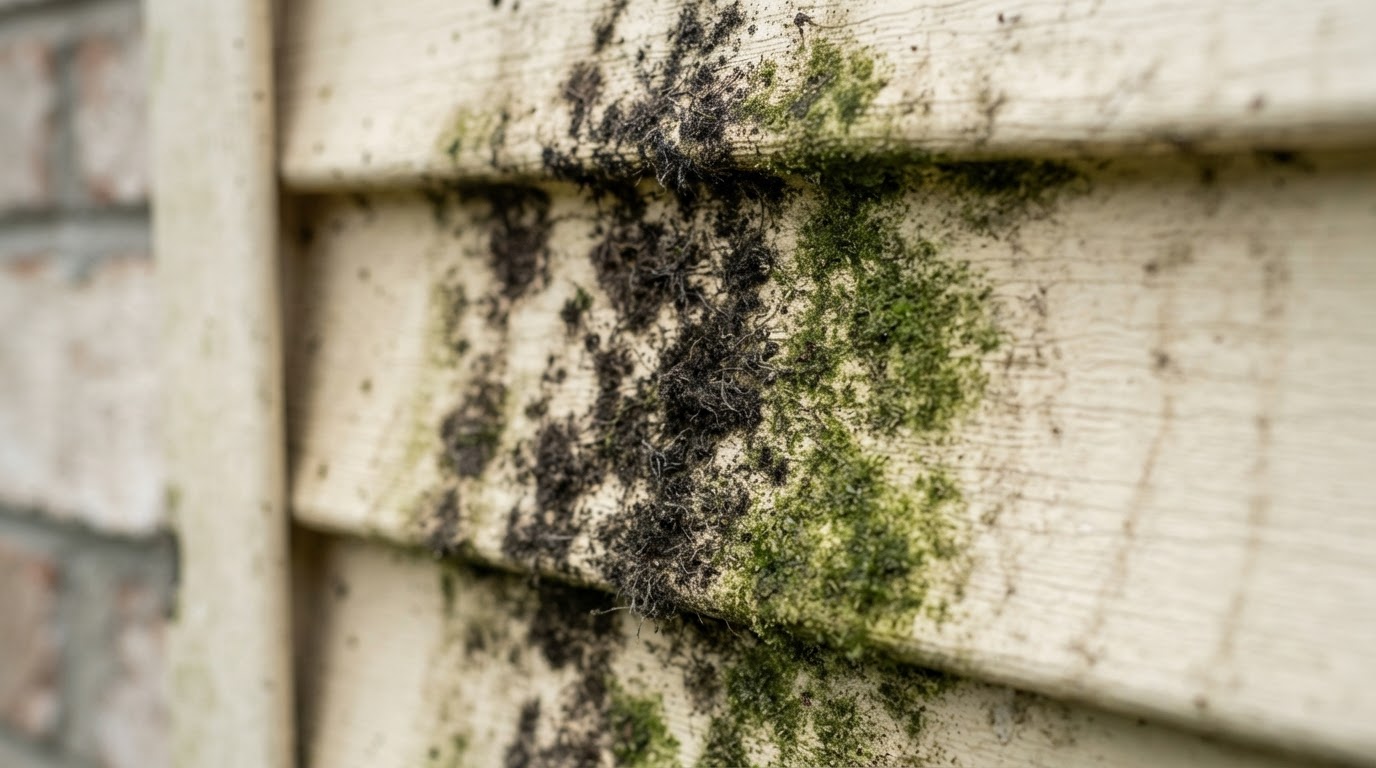 Clean exterior wall restored from mold and mildew stains