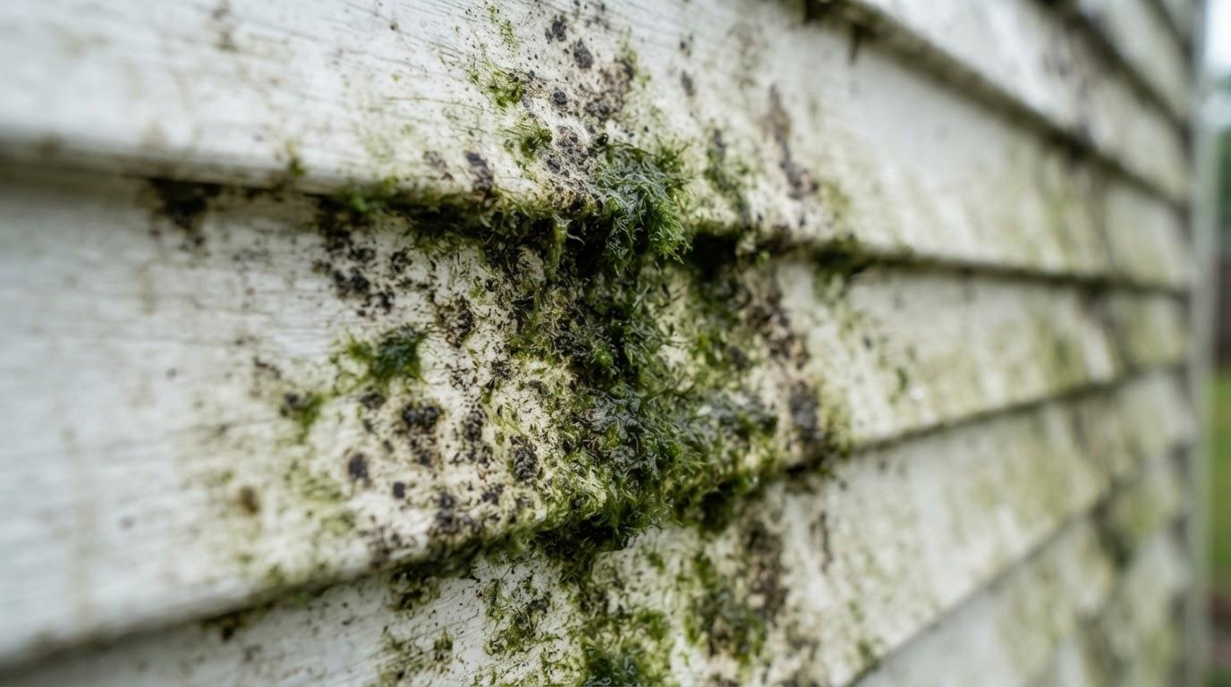 Close up of clean vinyl siding free of green algae infestation
