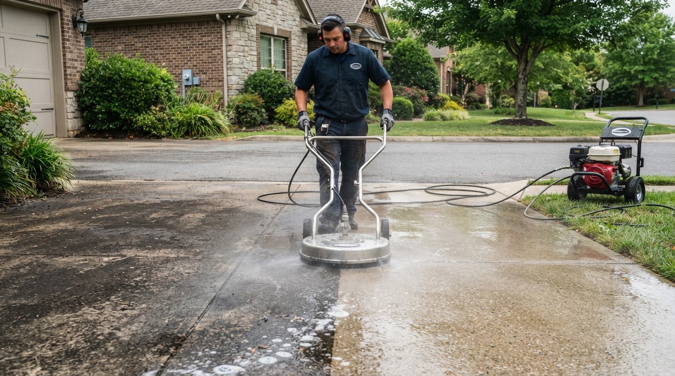 Clean concrete driveway pressure washing results in Sulphur Louisiana