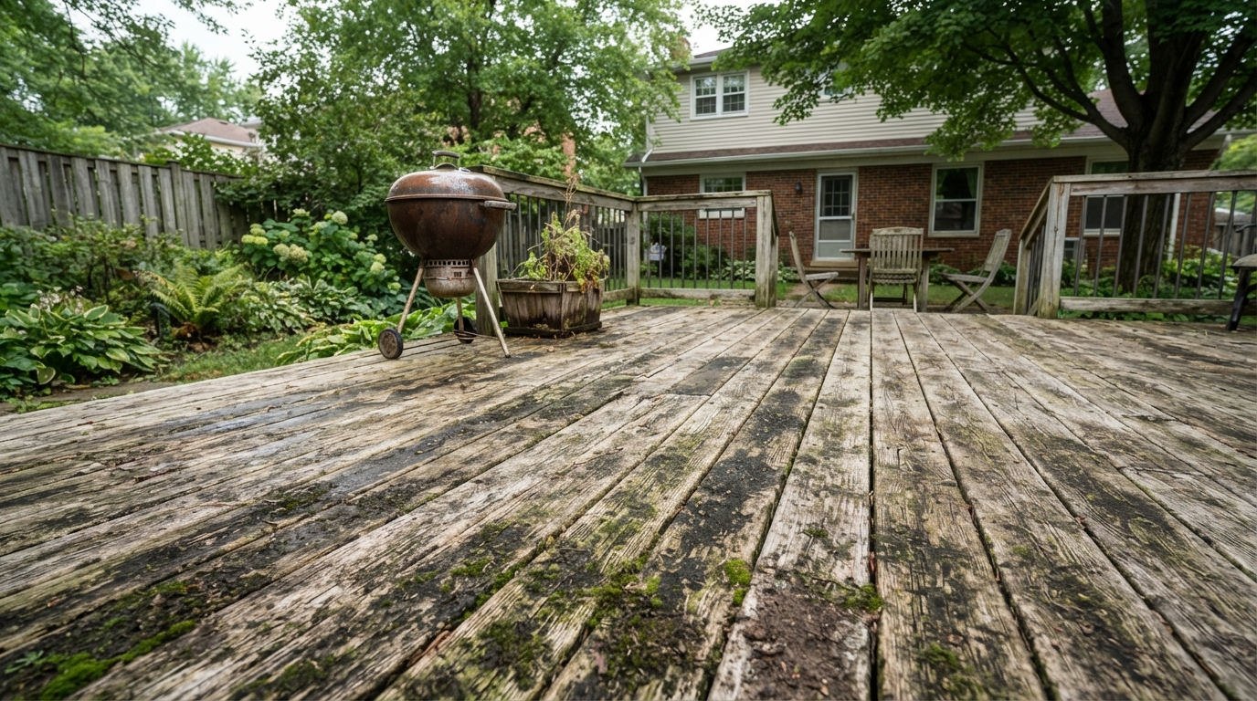 Pristine outdoor wooden deck cleaned and restored in Sulphur LA