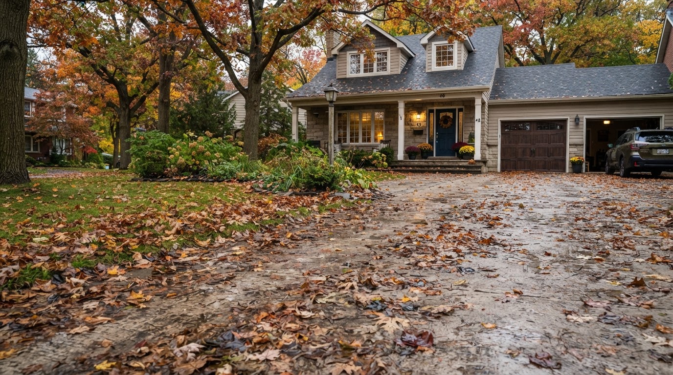 Autumn view of clean suburban home exterior in Louisiana