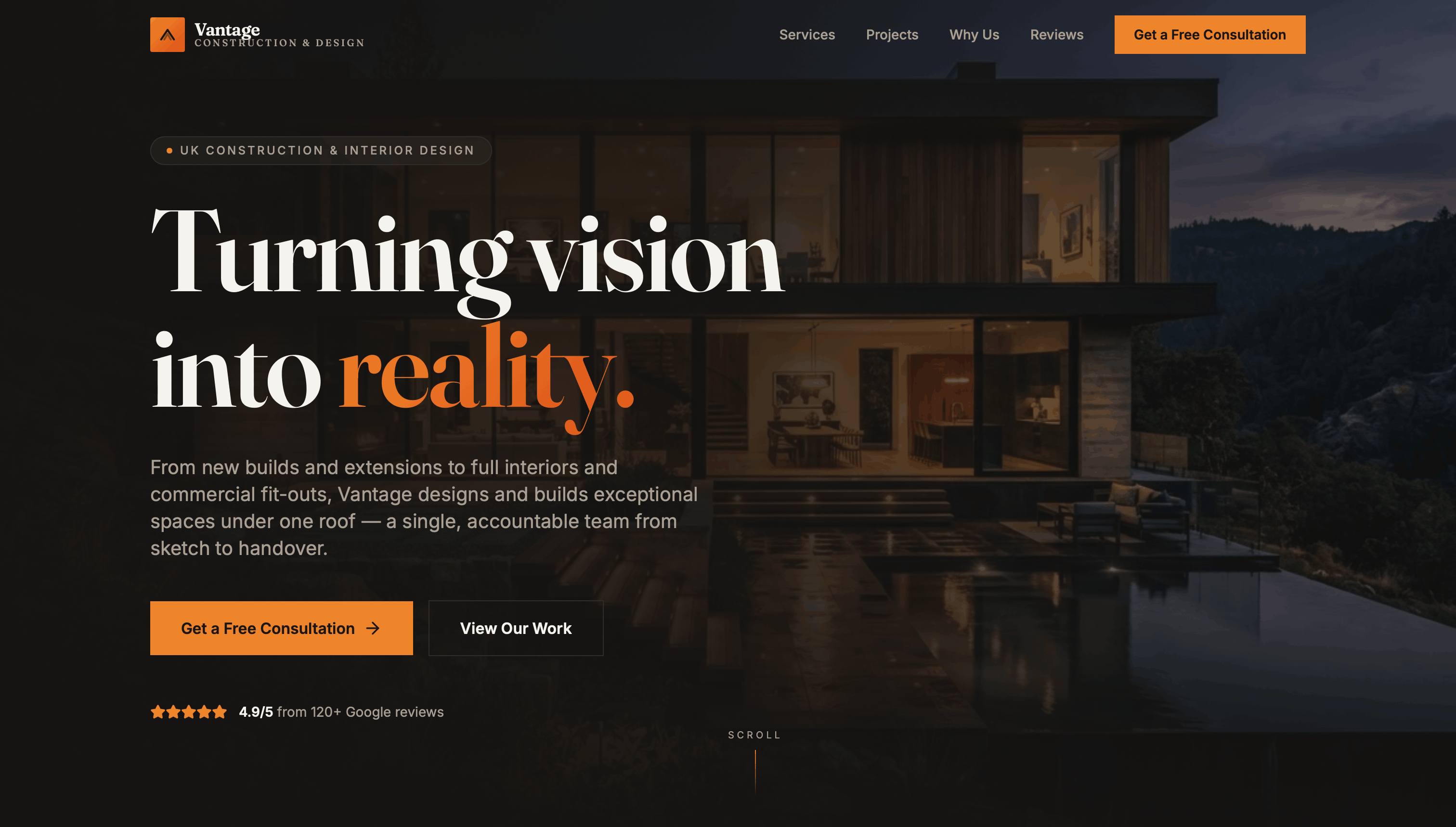 Vantage Construction & Design website design