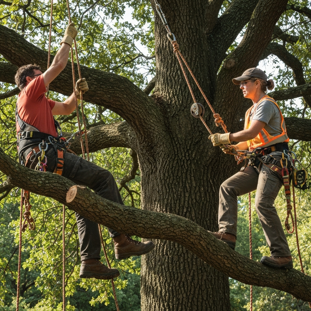 Tree care expert explaining plan