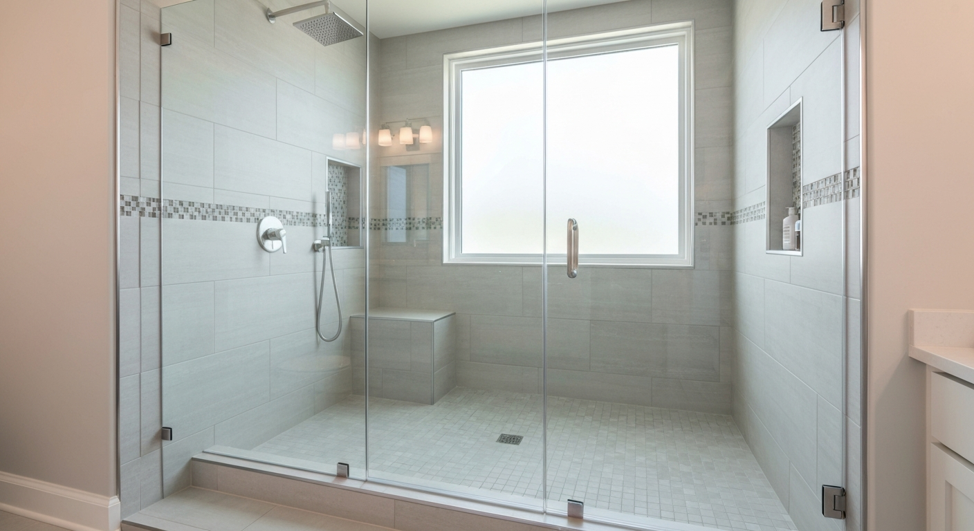 Modern walk-in shower replacing a bathtub