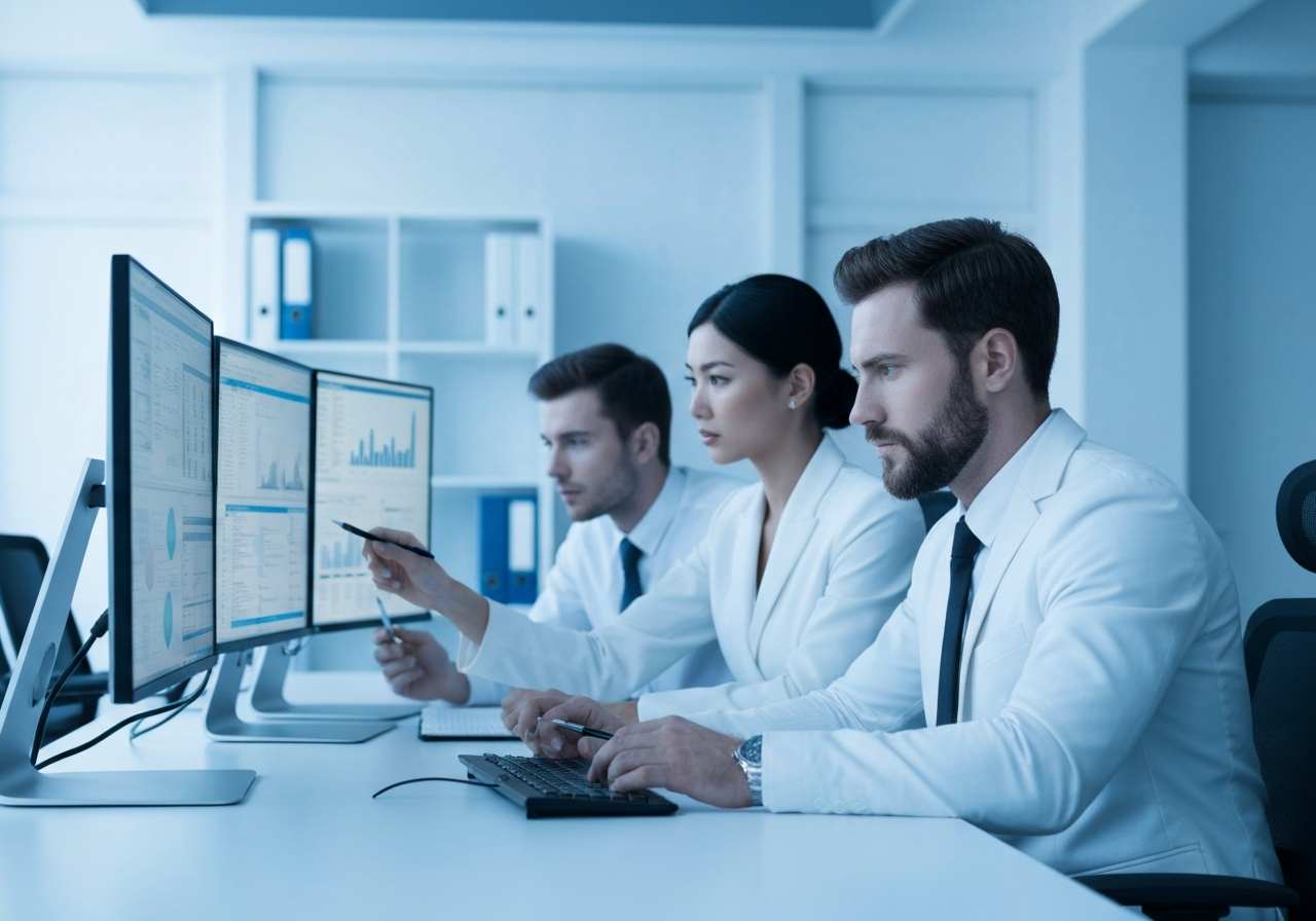 Modern business professionals analyzing data