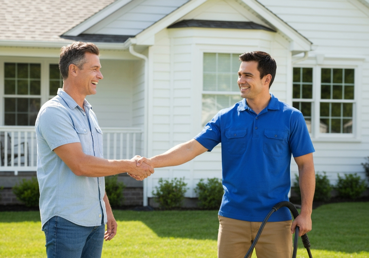 Happy homeowner shaking hands