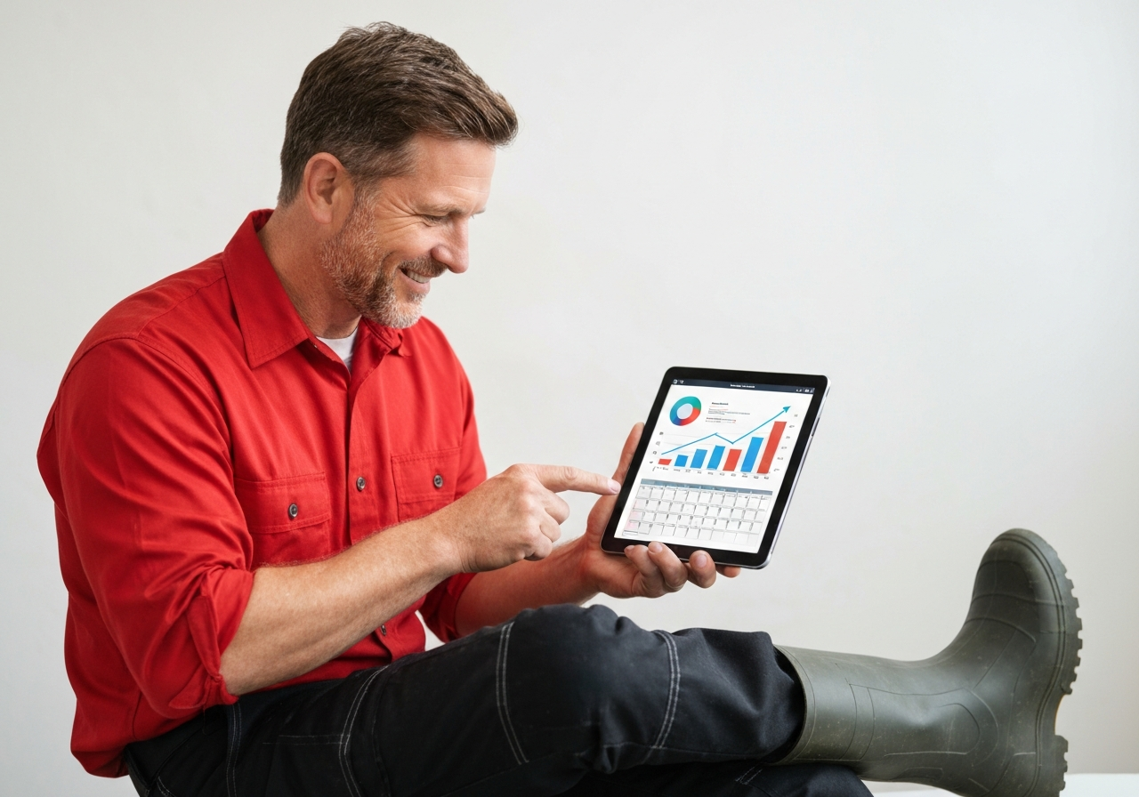 Confident pressure washing business owner looking at growth charts