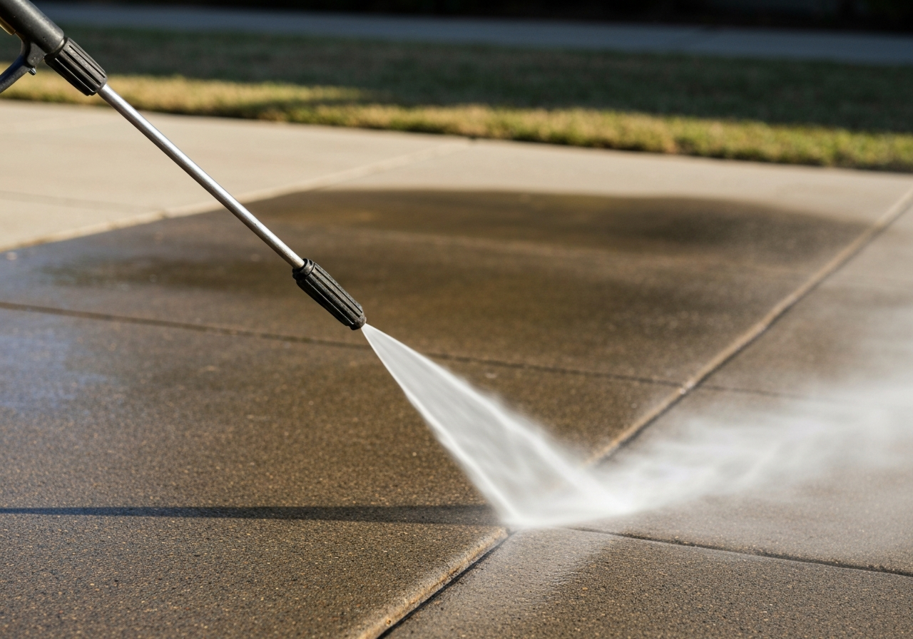 Pressure washing concrete driveway