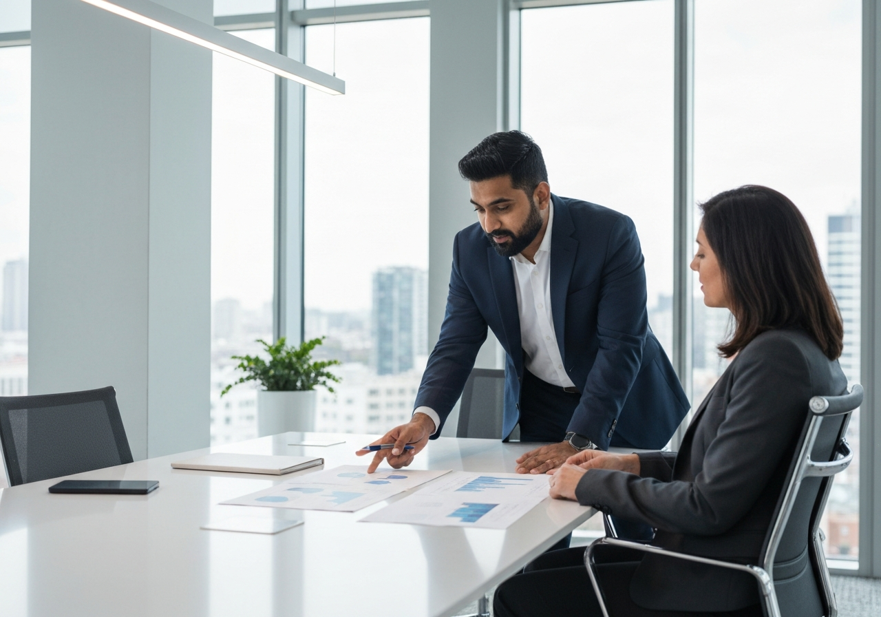 Consultant reviewing plans with a client
