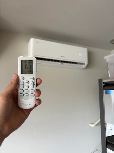 Ductless mini split indoor unit keeping master bedroom cool in hot summer