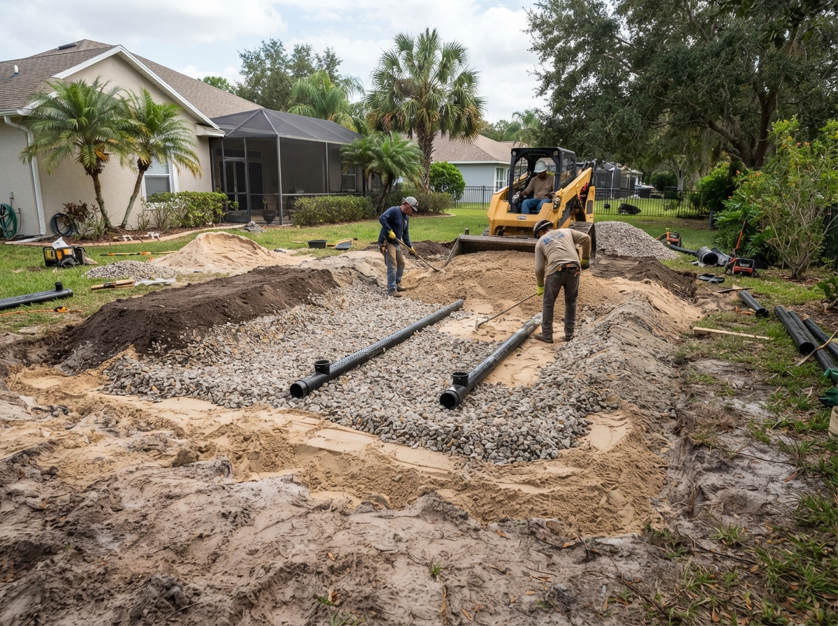 Mound septic system installation in the Sunland Estates subdivision of Greenacres