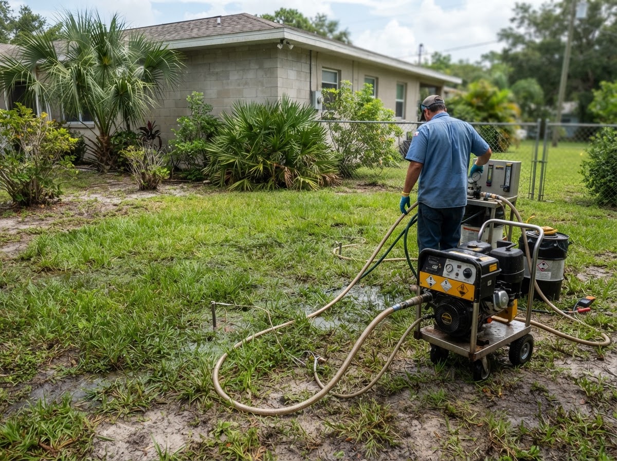 No-excavation drain field rejuvenation treatment in the Pine Country subdivision of Greenacres