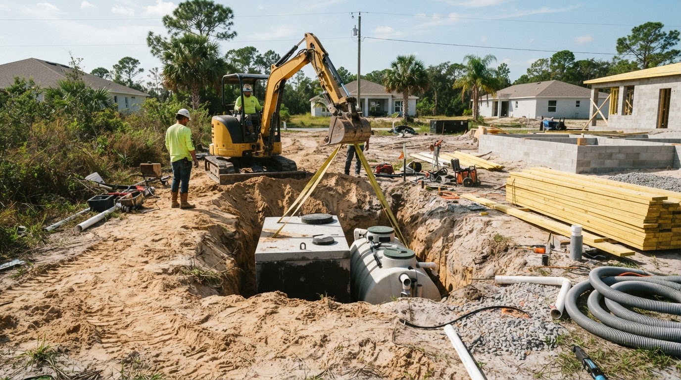 New ENR-OSTDS septic system installation at a new-construction home in the Lake Worth Lagoon watershed