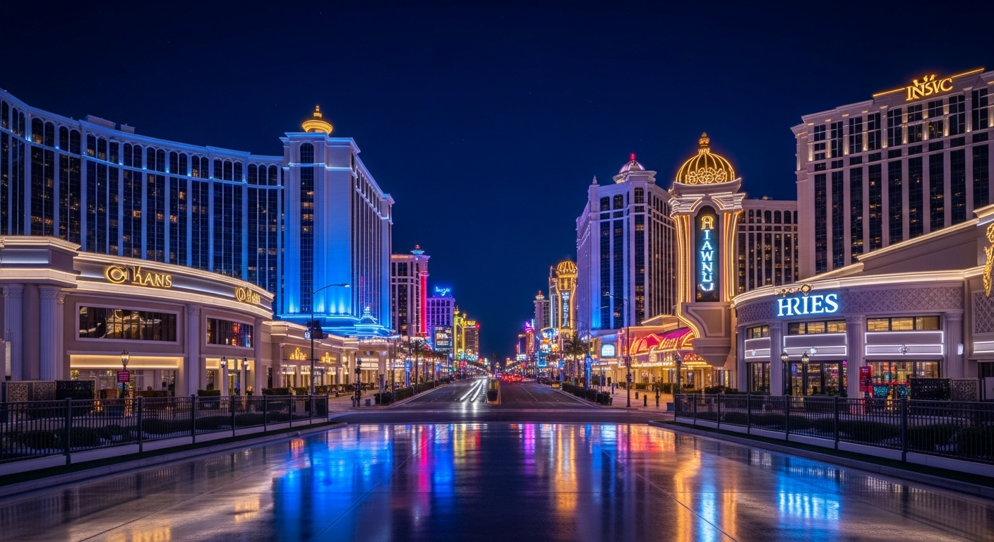 Luxurious casino resort corridor at night