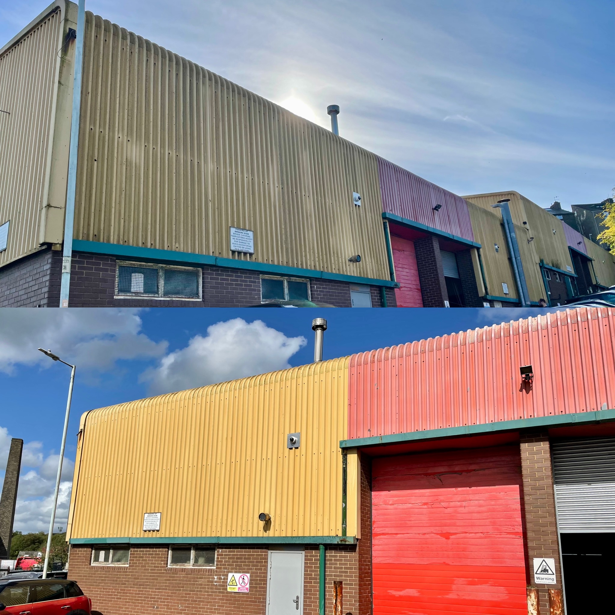 Warehouse exterior cleaning before and after