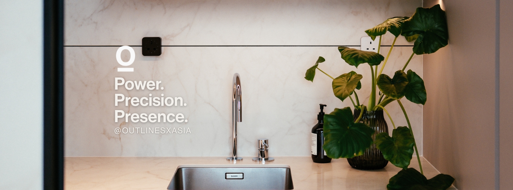 Outlines architectural power track installation in modern interior kitchen context