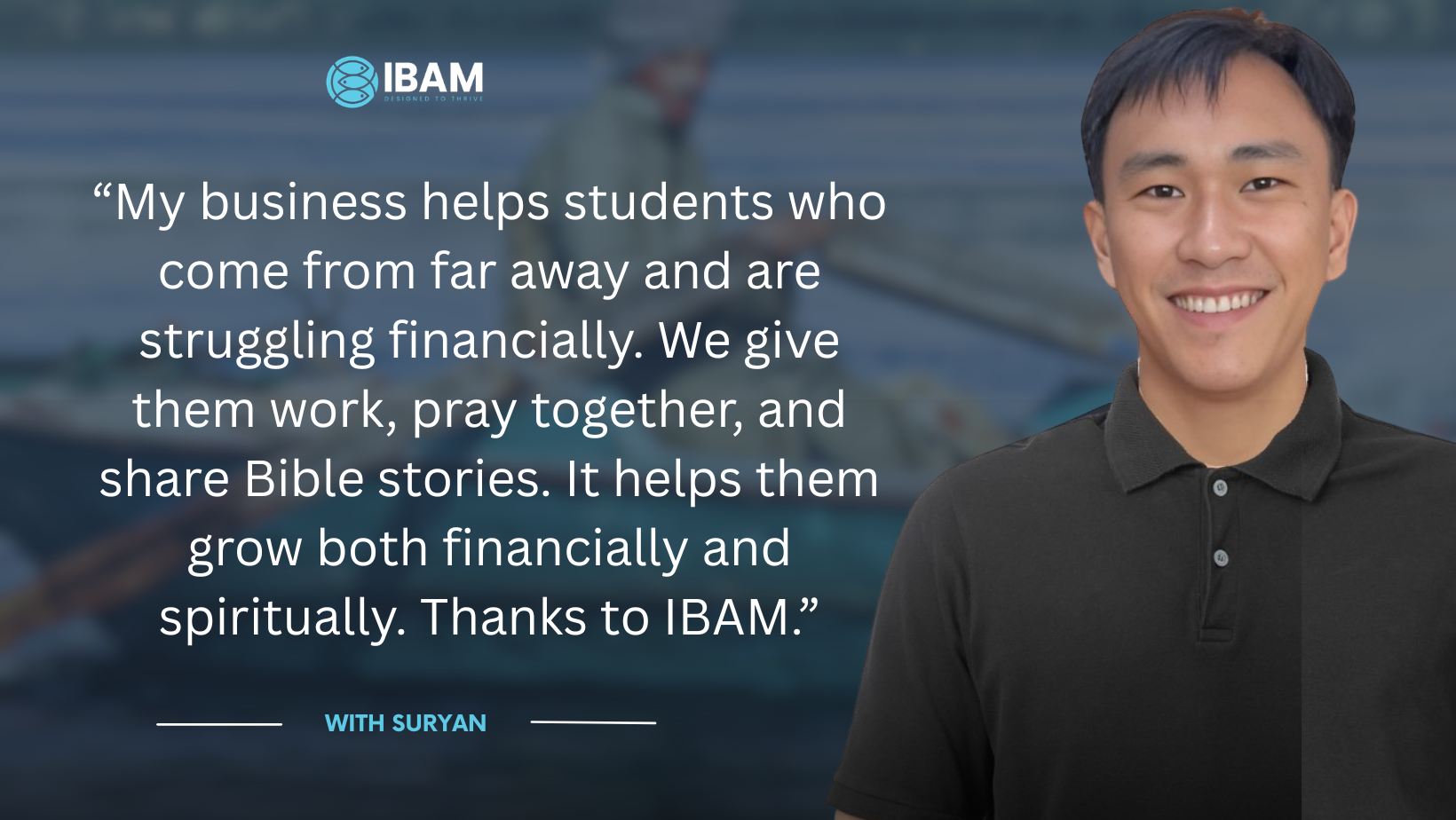 Suryan, an IBAM-trained entrepreneur in Indonesia, supporting students through his business.