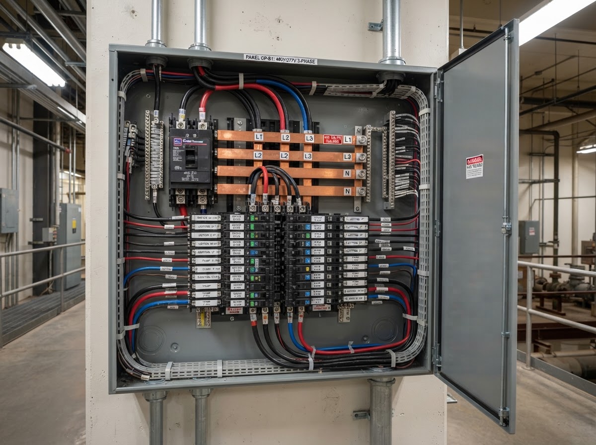 Industrial facility electrical distribution panel wired by Coffing Electric