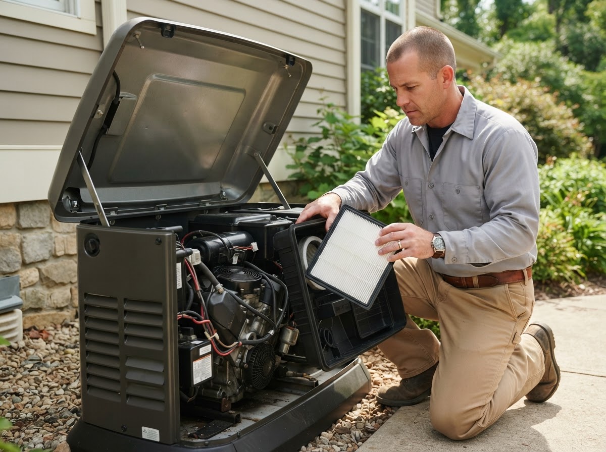 Standby generator air filter inspection and replacement during maintenance
