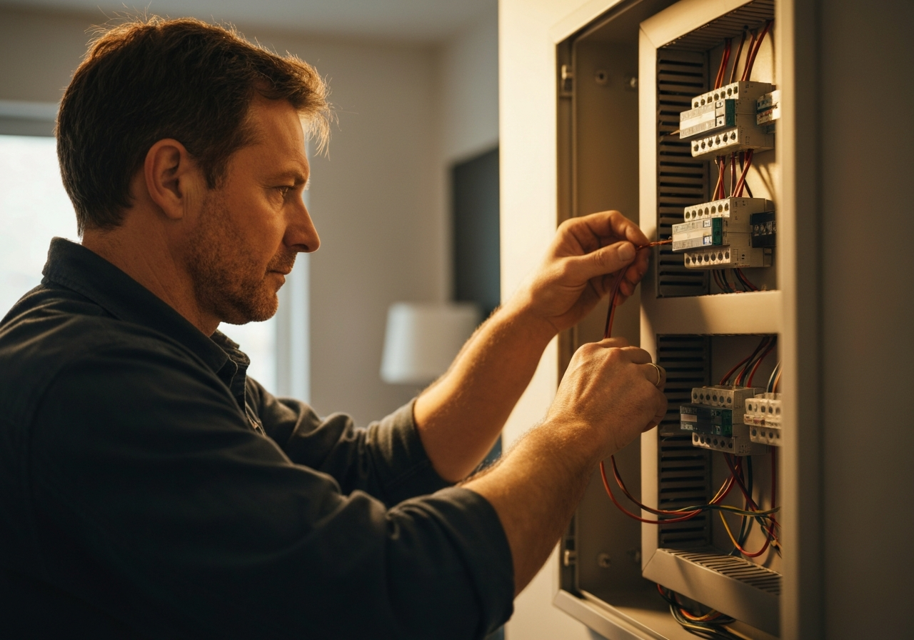 Coffing Electric electrician completing residential panel work