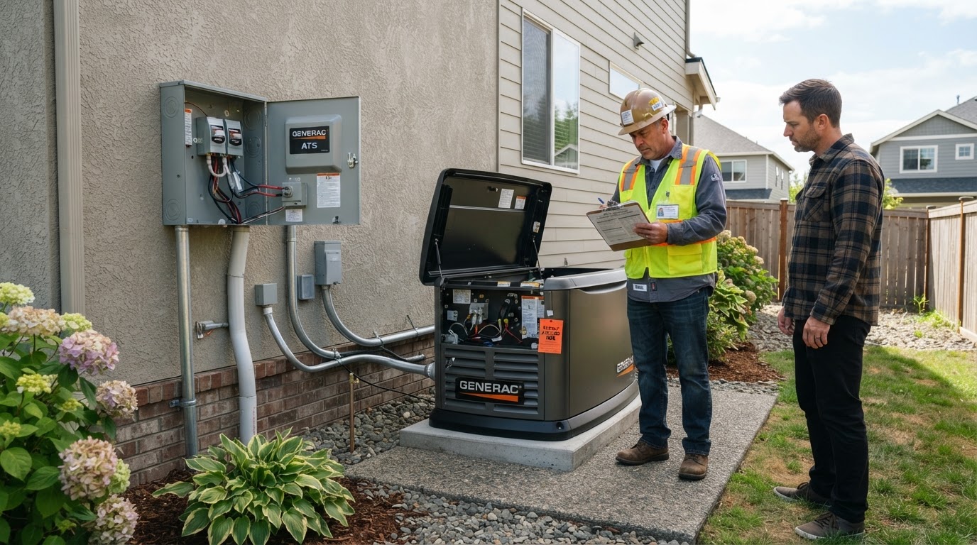 Electrical permit inspection at a residential generator installation site