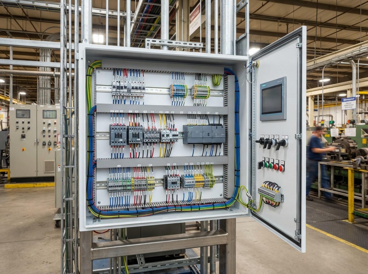 Industrial motor control panel wiring completed by Coffing Electric