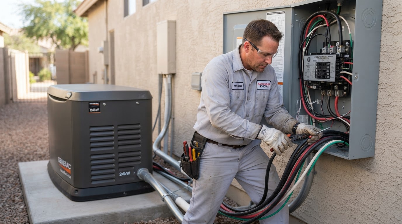 Coffing Electric electrician wiring connections between a standby generator and transfer switch