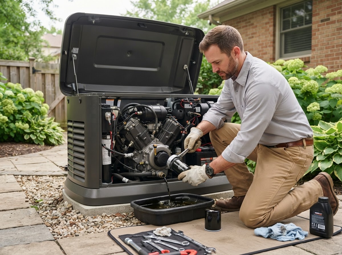 Coffing Electric technician servicing a standby generator during a maintenance visit