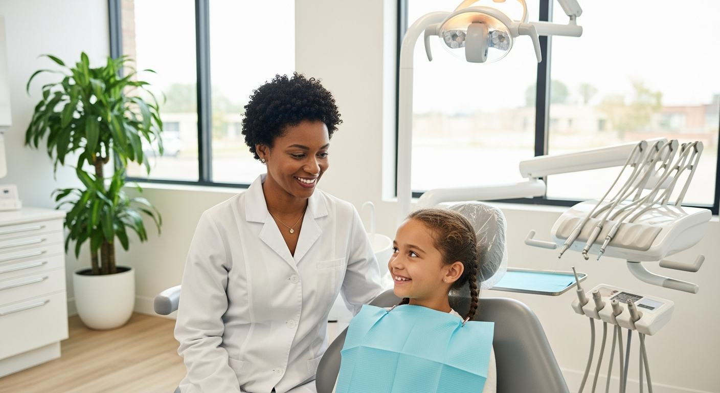 Smiling dentist with patient