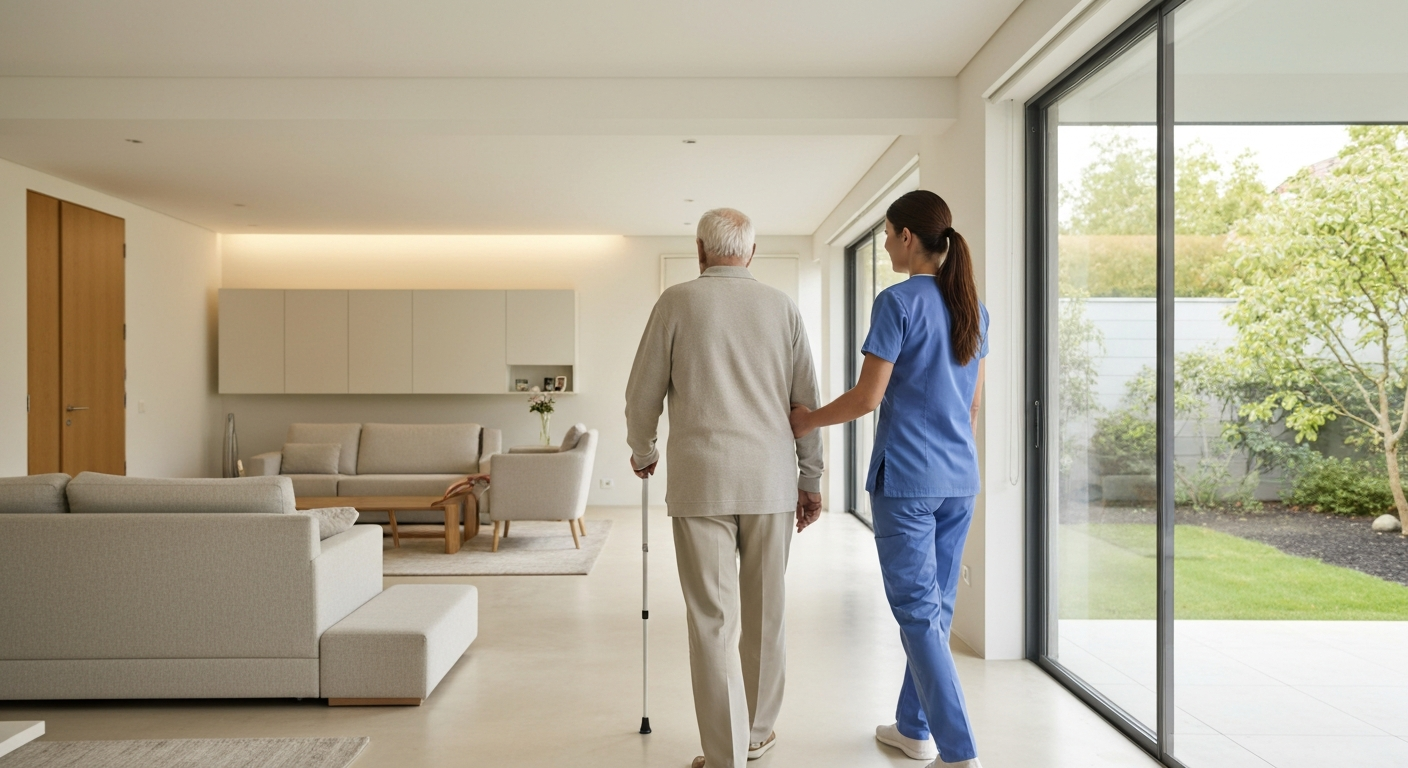 Caregiver assisting patient