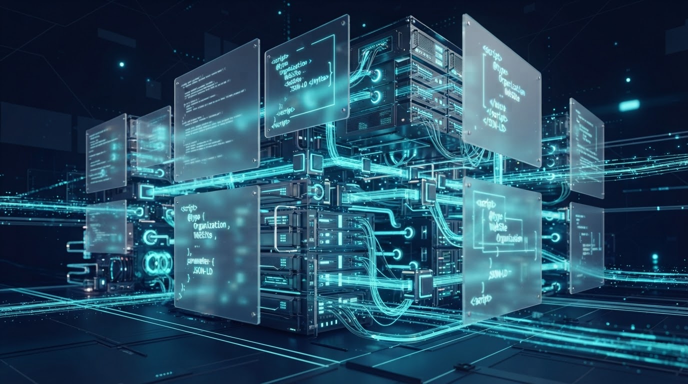 Abstrakte Darstellung eines technisch sauberen, maschinenlesbaren Website-Fundaments