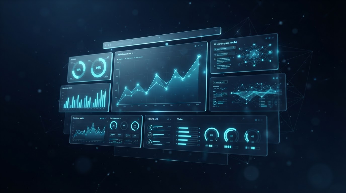 Glassmorphism-Dashboard mit KI-Monitoring und Analytics-Daten