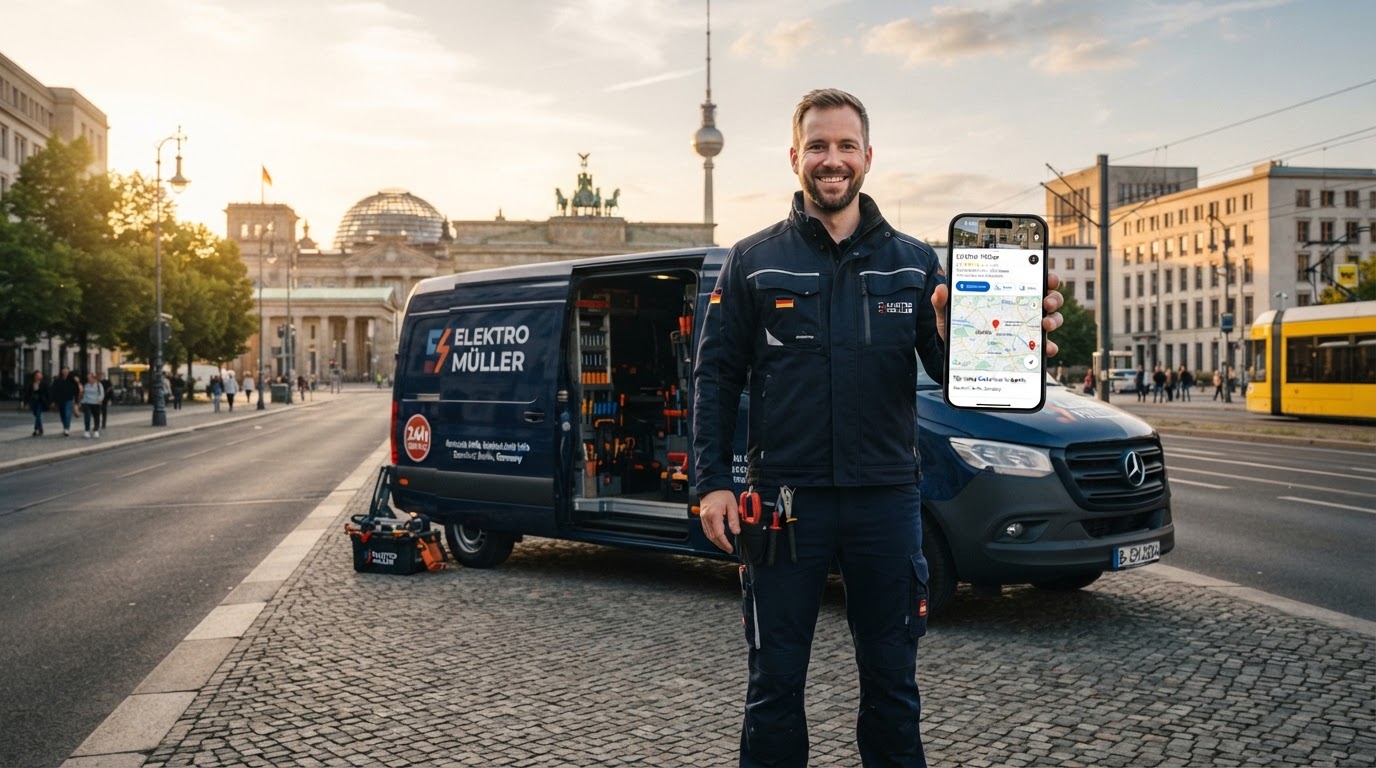 Handwerker in Berlin prüft sein Google Maps Ranking auf dem Smartphone