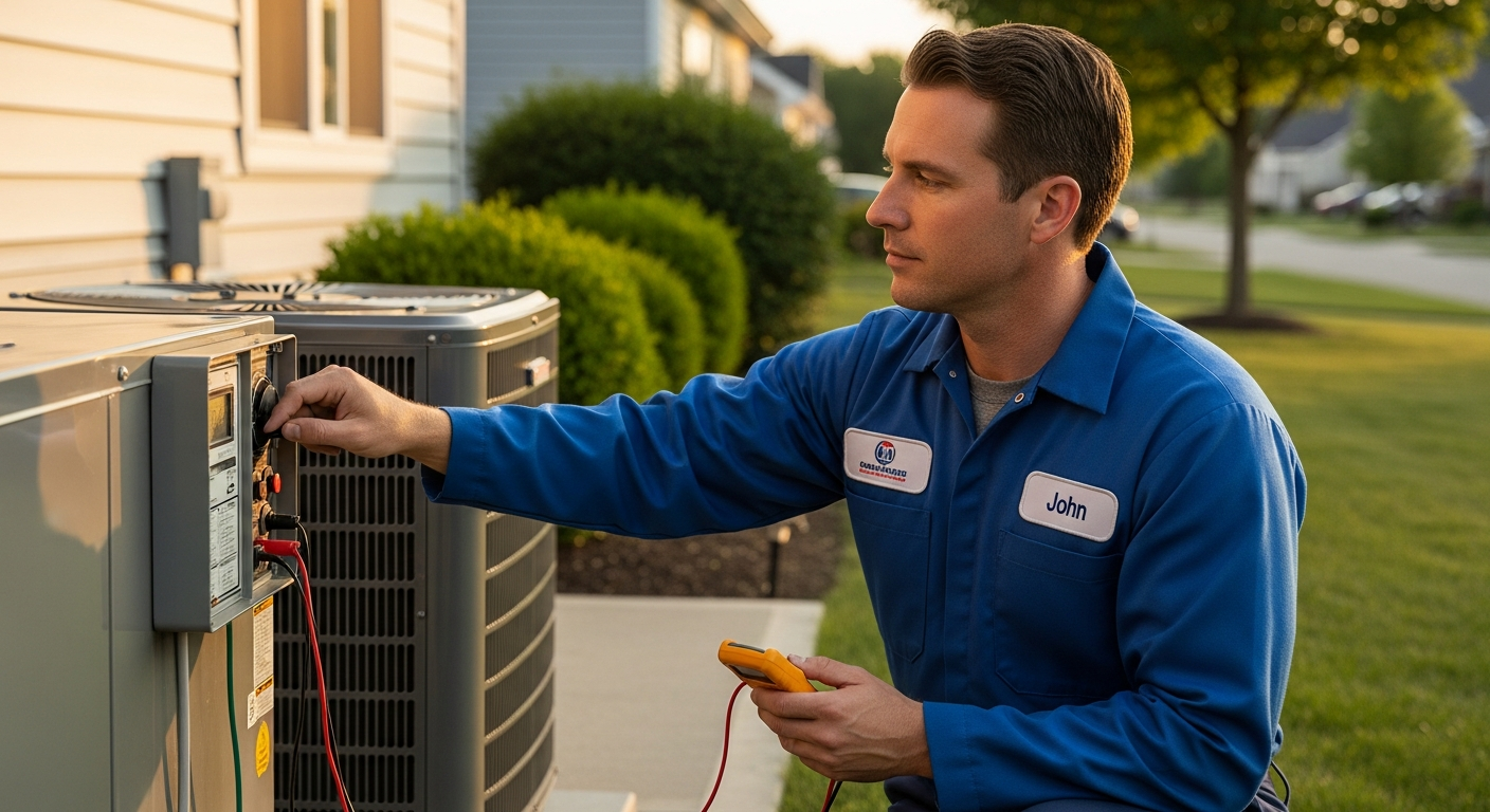 HVAC technician working on equipment