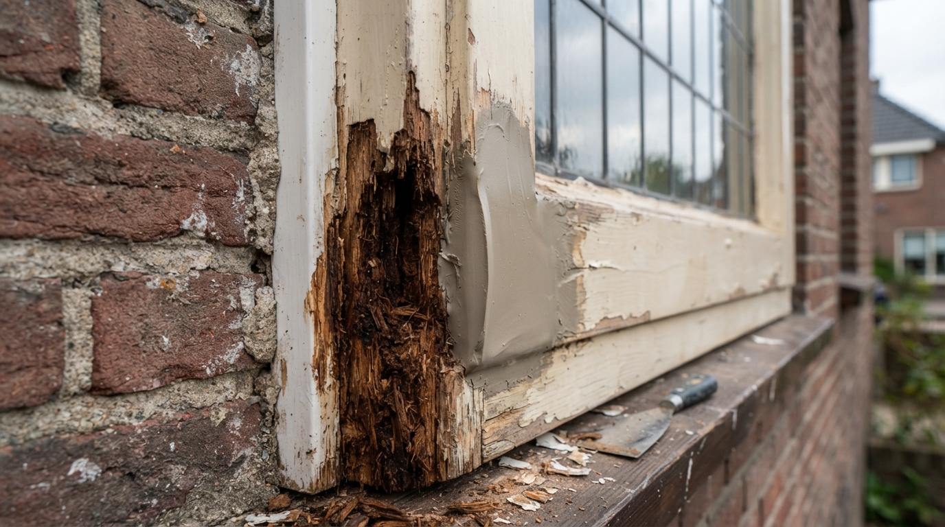 Houtrot-reparatie in uitvoering in Arnhem — Gerrits Schilderwerk en Onderhoud
