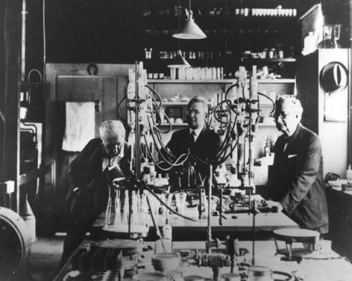 Thomas Edison and associates working inside Edison’s Fort Myers laboratory.