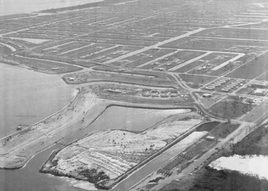Historical aerial view of Cape Coral during its early development.
