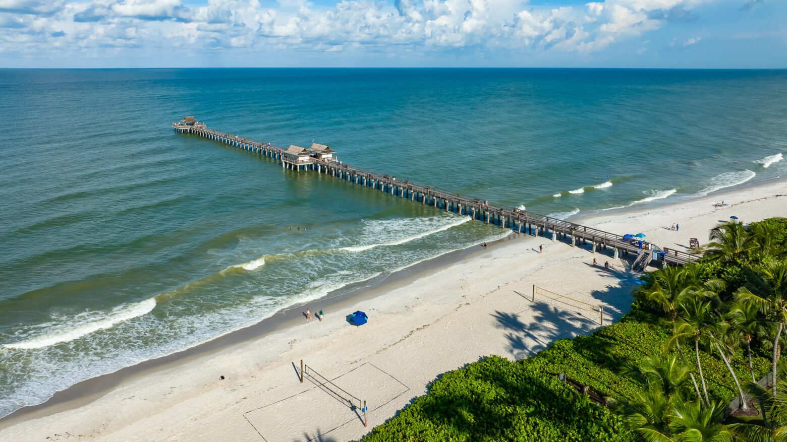 Aerial view of Naples Pier before Hurricane Ian in 2022