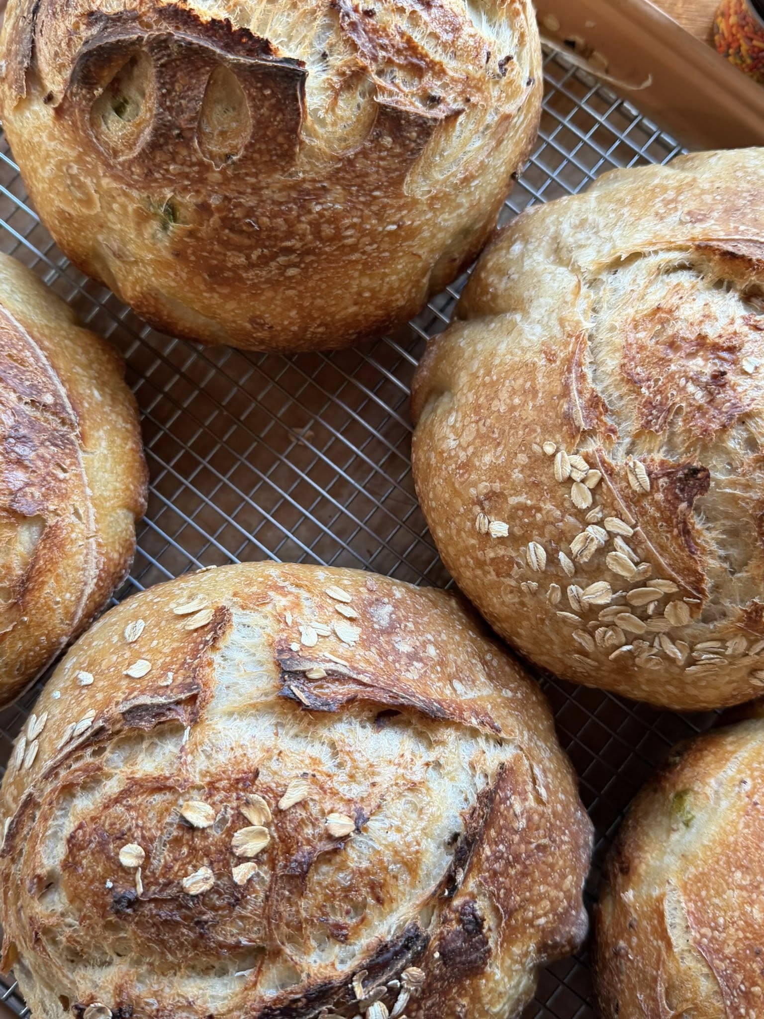 Artisan sourdough loaves fresh from the oven