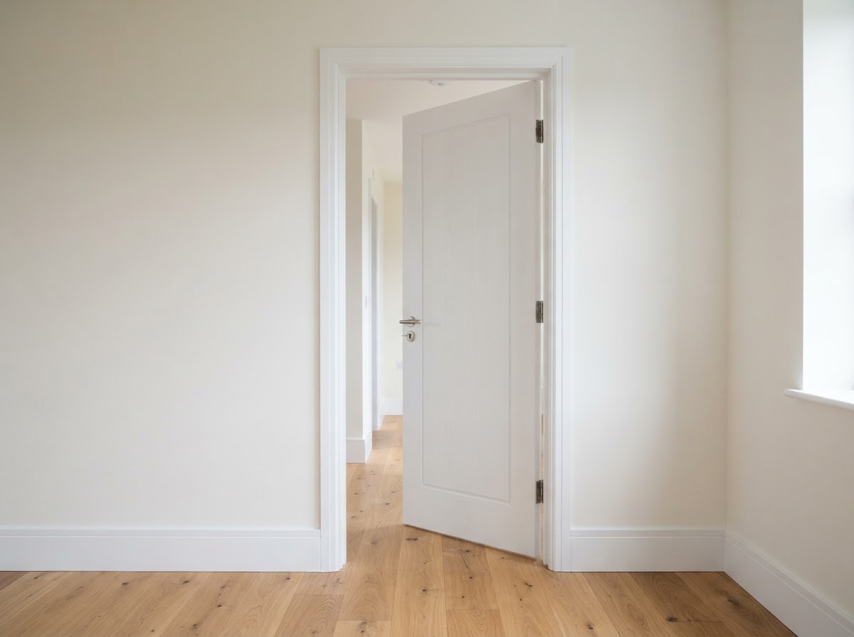 Finished second fix carpentry — skirting, architraves and a hung door