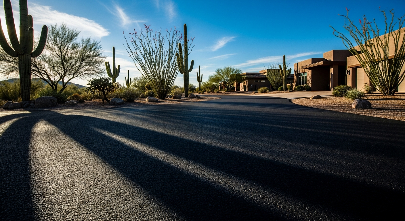 Freshly paved asphalt driveway in Apache Junction, AZ