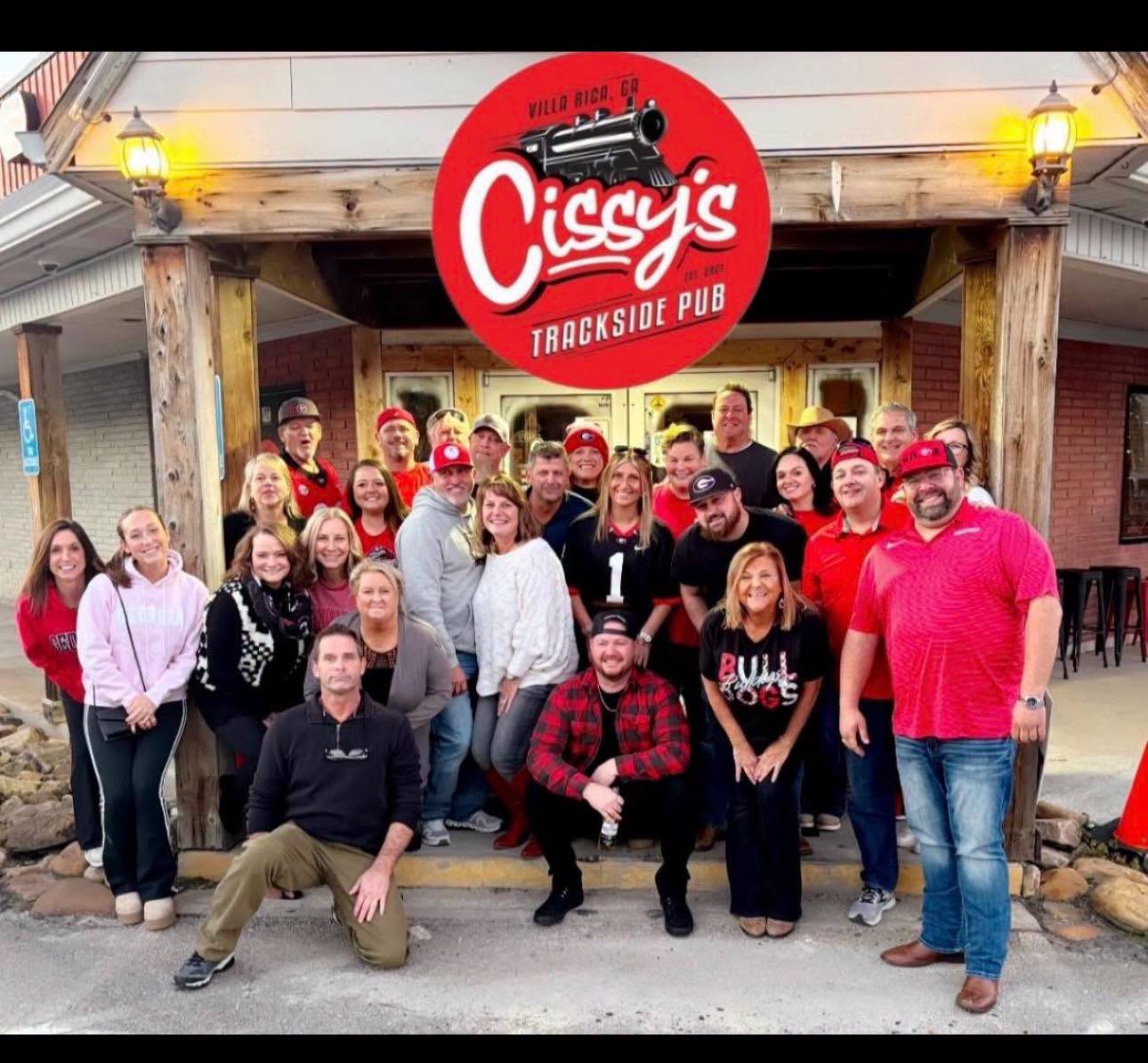 Cissy's Trackside Pub community - game day crowd out front