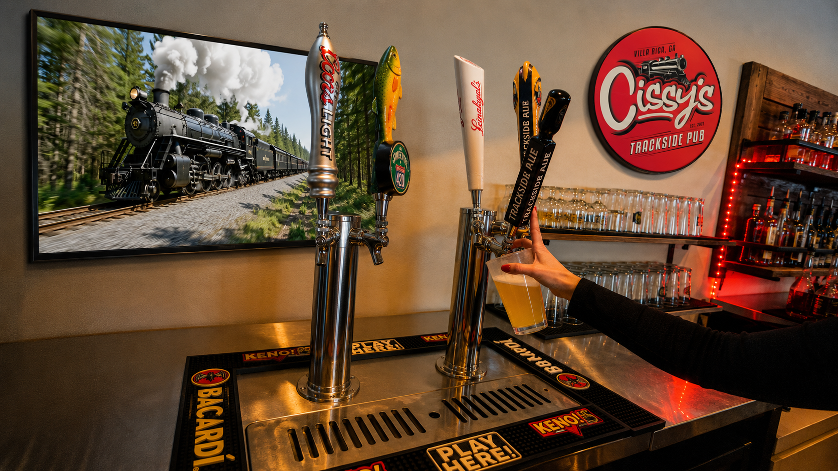 Bartender pouring a cold draft beer