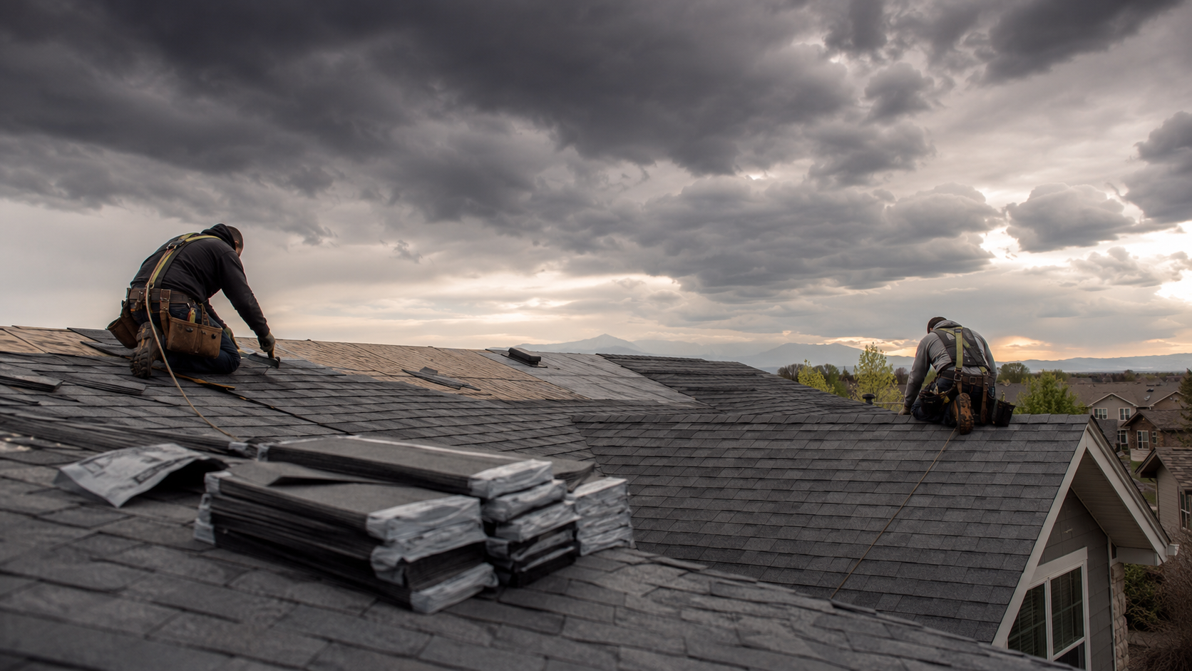 Roofing replacement in progress