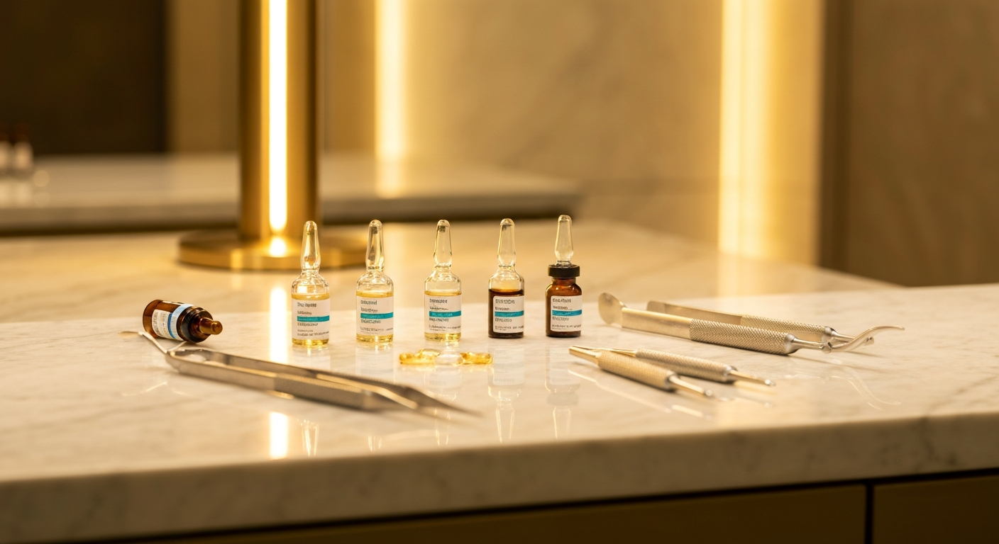 Sophisticated medical setting with peptide vials