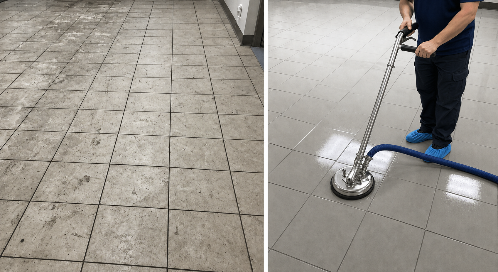 Commercial floor cleaning before and after